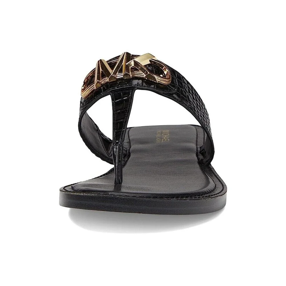 Michael Kors Parker 40S3PKFS1E-001 Sandal Women's 6 Black Leather Thong JOBB1345